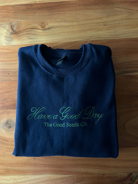 Embroidered Have a Good Day Crewneck in Navy